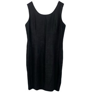 Vintage NY Sake Black 100% Linen Sheath Dress Women's 16